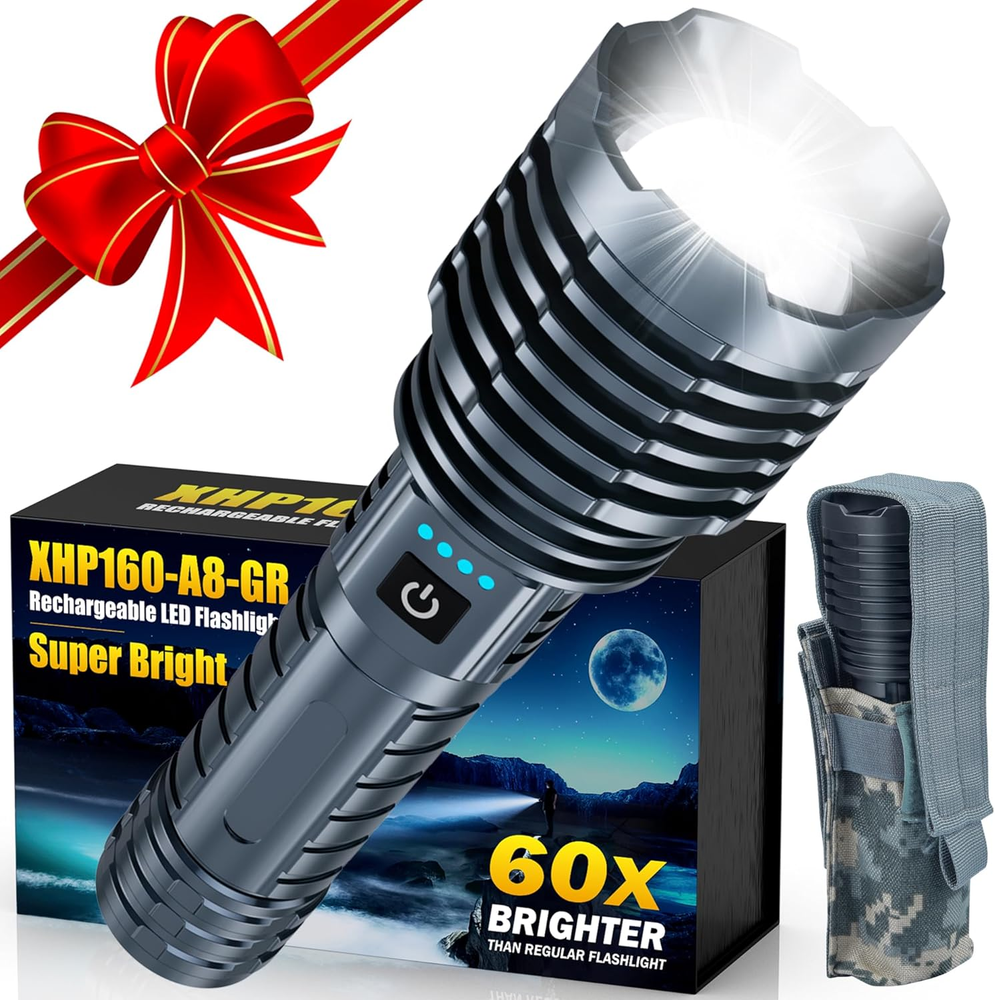 Super Bright LED Flashlight 1800000 High Lumens, Rechargeable Handheld Flashligh