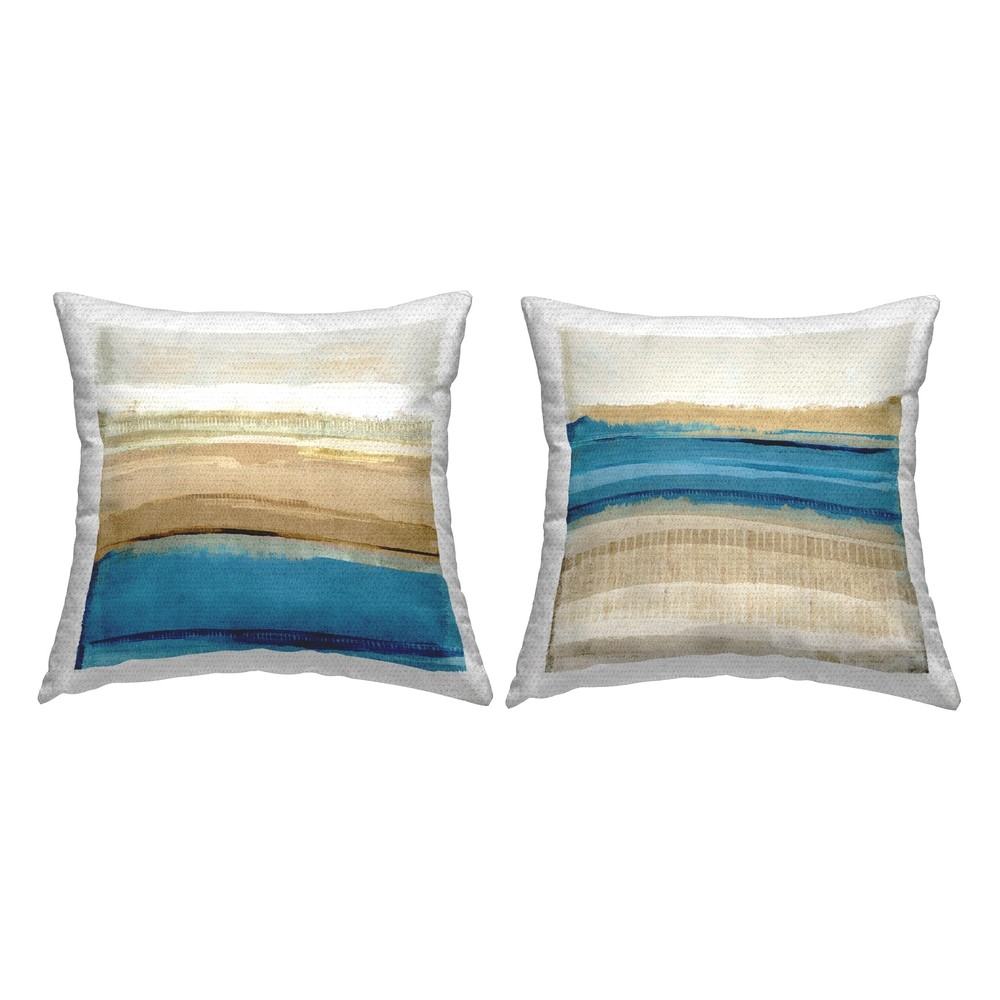Abstract Tan Blue Landscape Outdoor Printed Pillow 18x18 Inch Decorative Accent-image