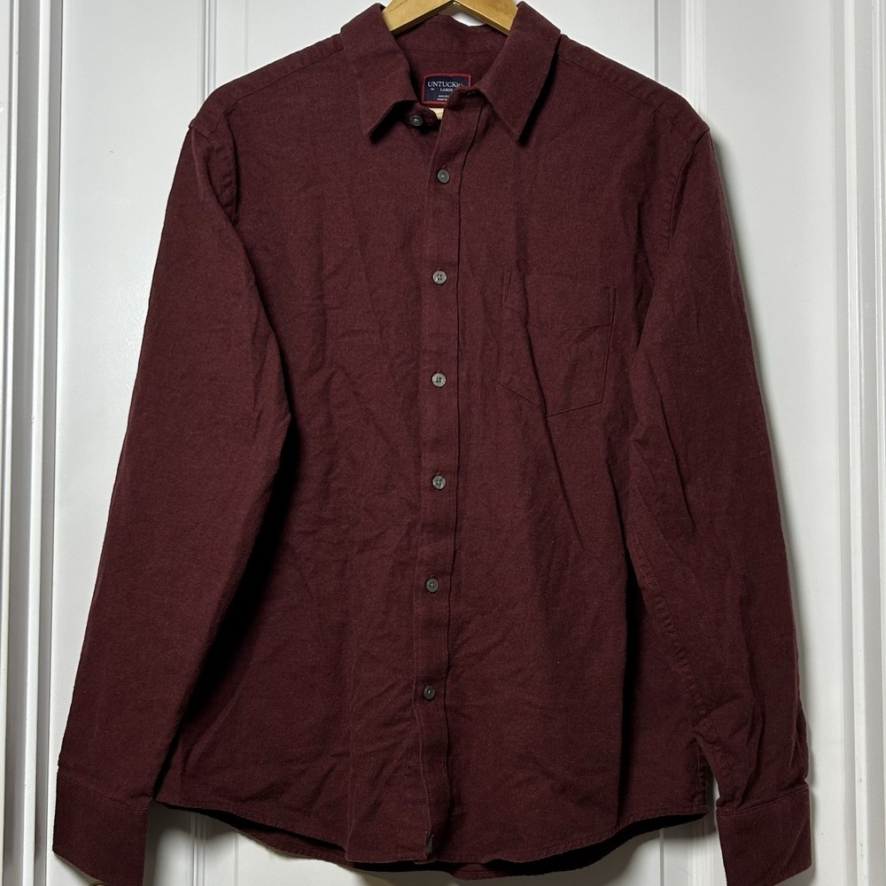 UNTUCKit Sherwood Maroon Cotton Long Sleeve Flannel Shirt Smart Casual Style
