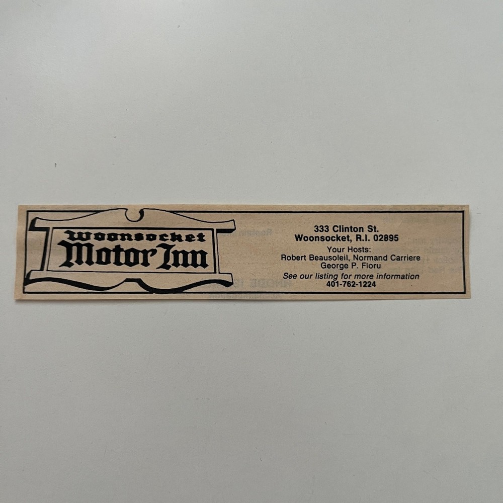 Joonsochet Motor Inn Clinton St Robert Beausoleil Woonsocket RI 1985 Ad SAJ3-M12
