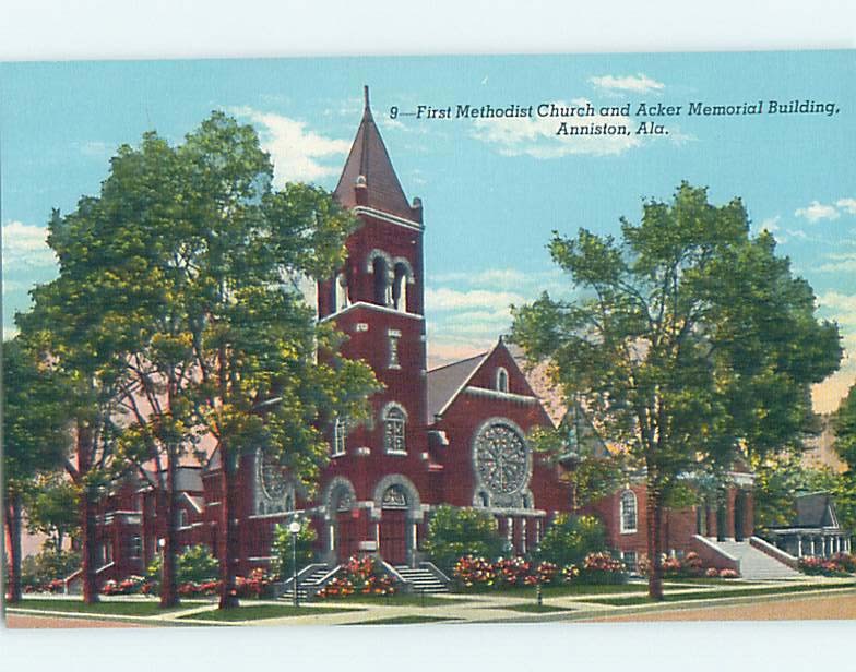 Unused Linen CHURCH SCENE Anniston Alabama AL m/09 A8264@