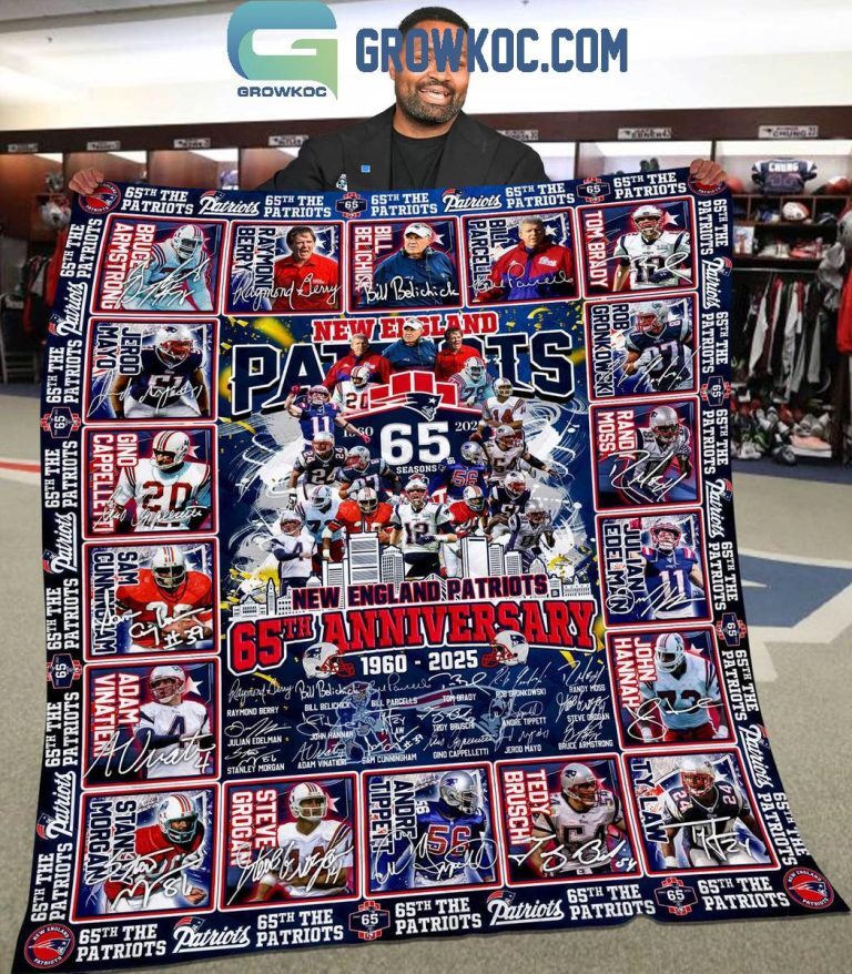New England Patriots 65 Seasons 65th Anniversary 1960-2025 Sherpa Blanket Quilt