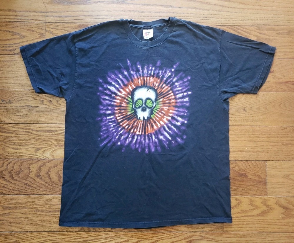 Vintage Skull T-Shirt XL Tie Dye Graphic Gothic Cyber Skater Grunge 90's Y2K