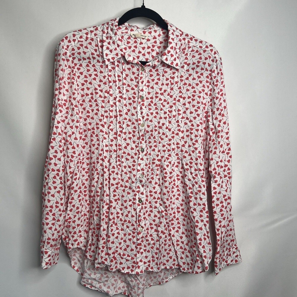 Jane and Delancey Women Heart Long Sleeve Button-Down Blouse Shirt Large