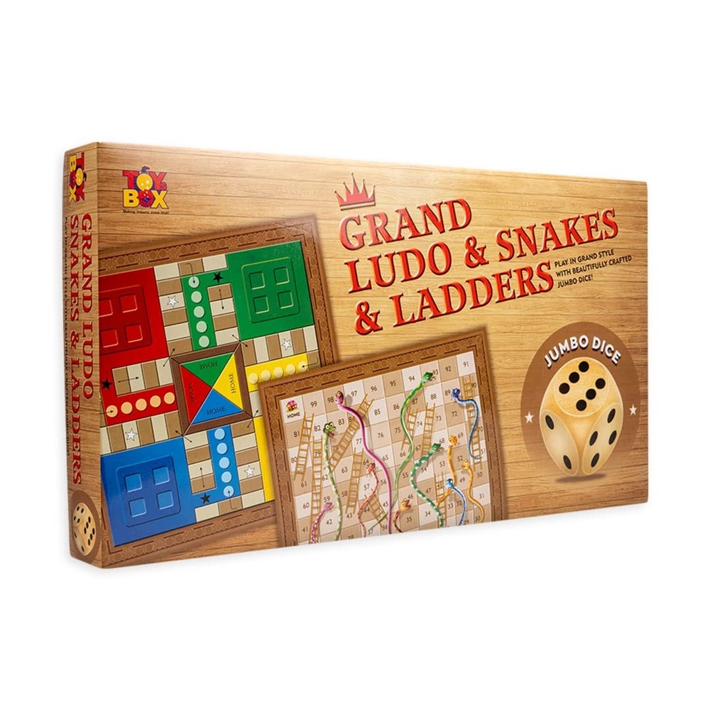 Toysbox Grand Ludo and Snakes & Ladders Board Game with Jumbo Size Wooden Dice