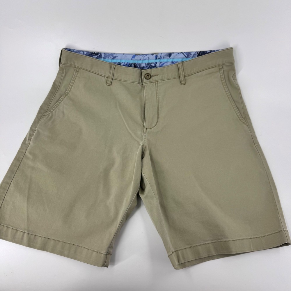 Tommy Bahama Men's Khaki Shorts Flat Front Palm Print Lining Size 35
