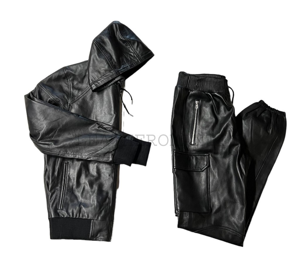Real Leather Tracksuit Men's Hip Hop Full Zip & Joggers Set Premium Leather