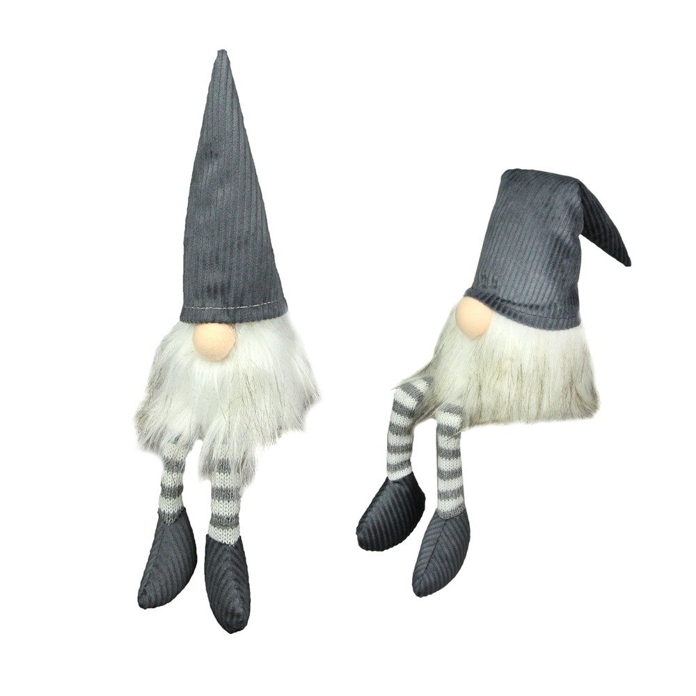 Grey Polyester Garden Gnome Shelf Sitters Home Decor Plush Decorations Set of 2