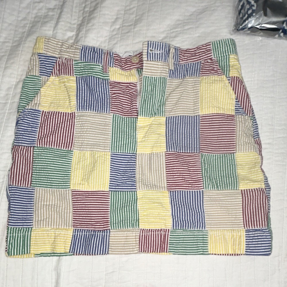 Ralph Lauren Sport Womens patchwork  Striped Seersucker Mini Skirt Pockets 2