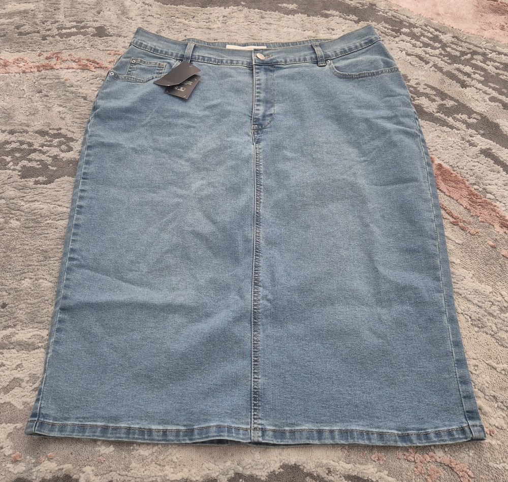 BNWT JD Williams Summer Blue Denim Knee-Length Skirt UK Size 20
