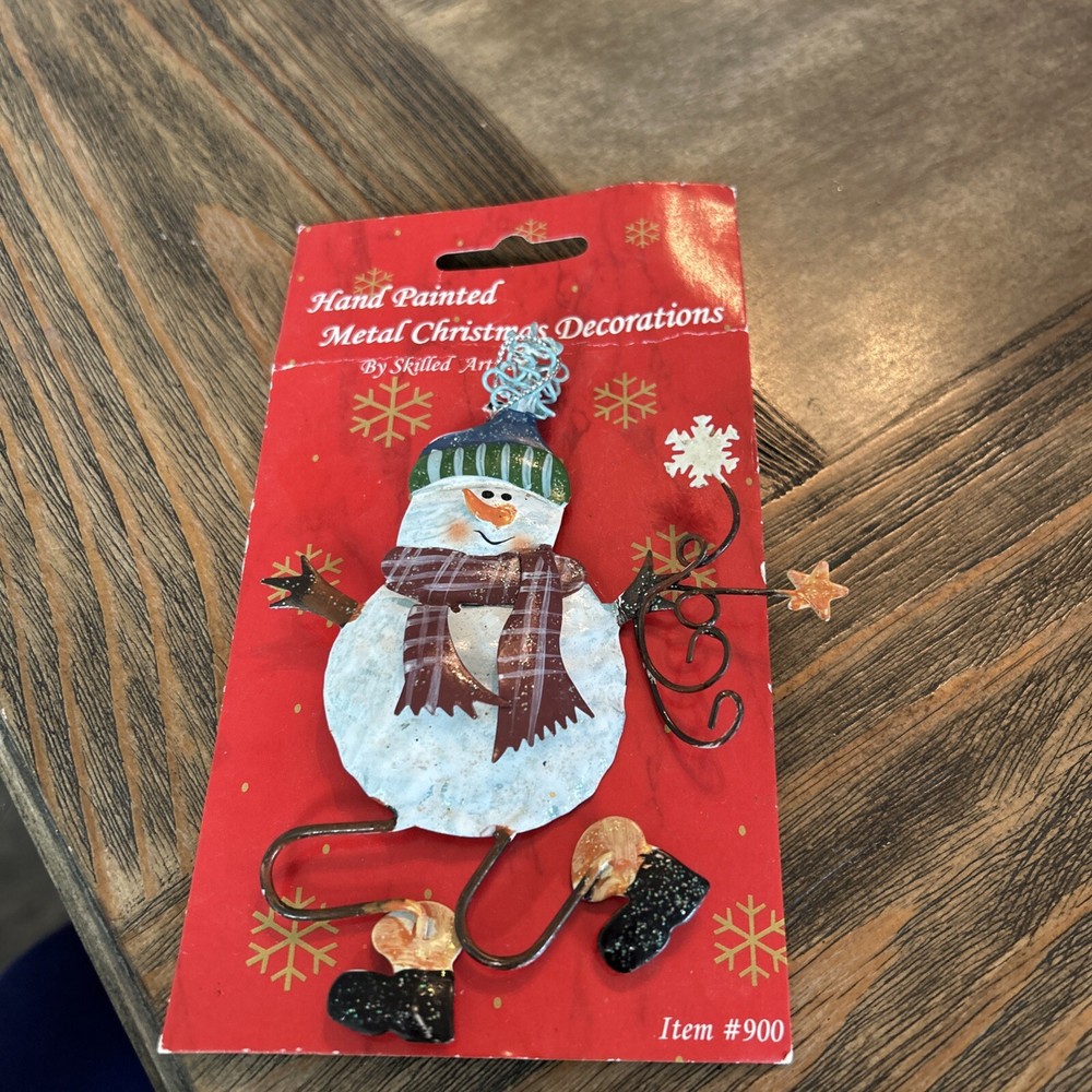 Hand Crafted Metal Christmas Snowman Dressed For Winter Weather Ornament