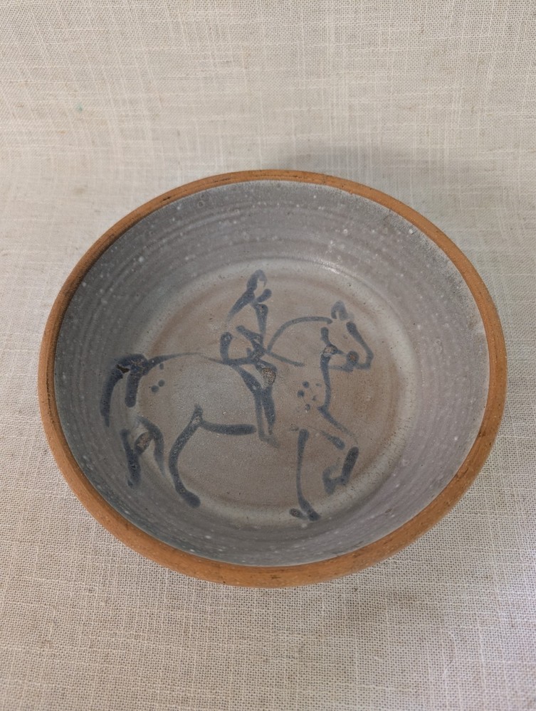 Vintage Hand Painted Decorative Clay Bowl Horse & Rider  9