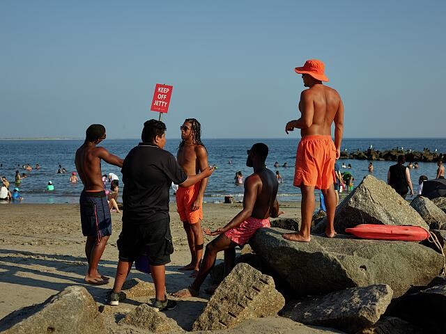 Photo:Coney Island Brooklyn New York 2018 Beach Scene Lifeguard Sign