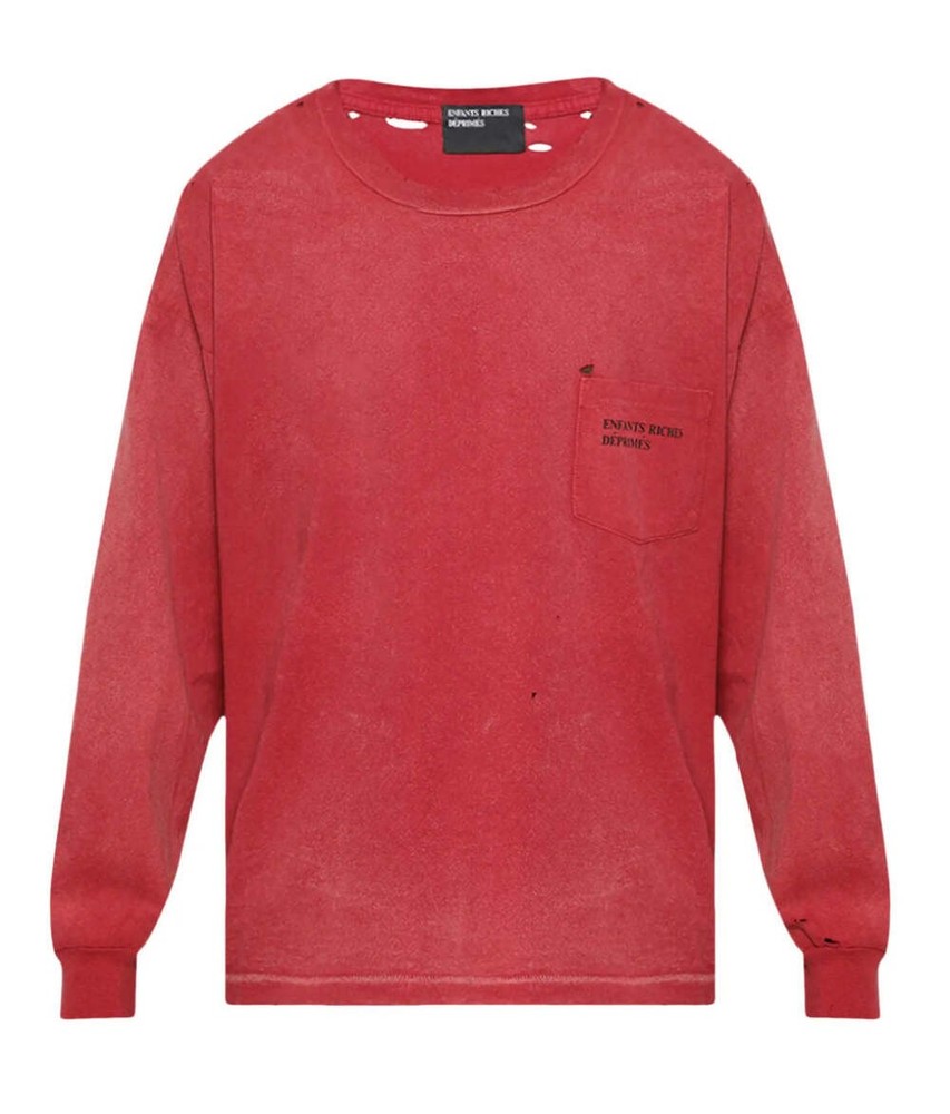 ERD Thrashed Logo Long-Sleeve Pocket T-Shirt Red