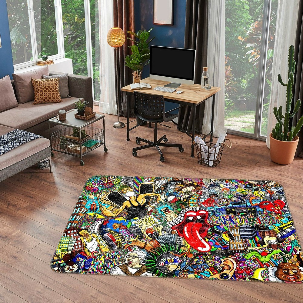 3D Abstract Graffiti ZHUA64 Non-Slip Gaming Rug Mat with Photo Print-image