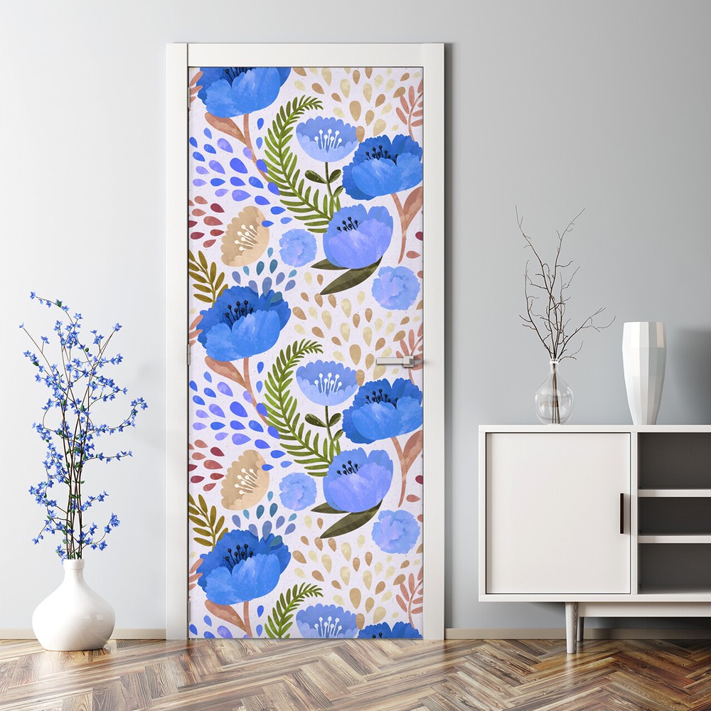 Vintage Poppy Floral Peel and Stick Decal Bubble-Free Door Sticker  