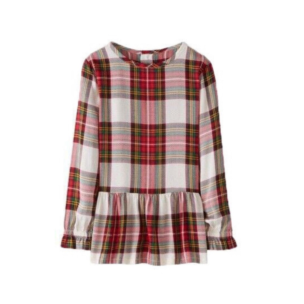 Hanna Andersson Plaid Flannel Peplum Holiday Girls Top Size 6-7
