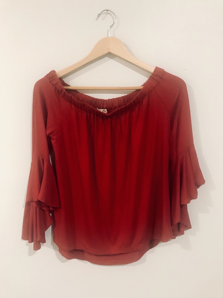 Lia Lee top Y2K blouse Cropped babydoll Dropped Shoulders holidays red women M