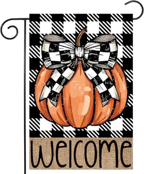 Fall Pumpkin Garden Flags 12x18 Vertical Double Sided, Fall Pumpkin Welcome-S