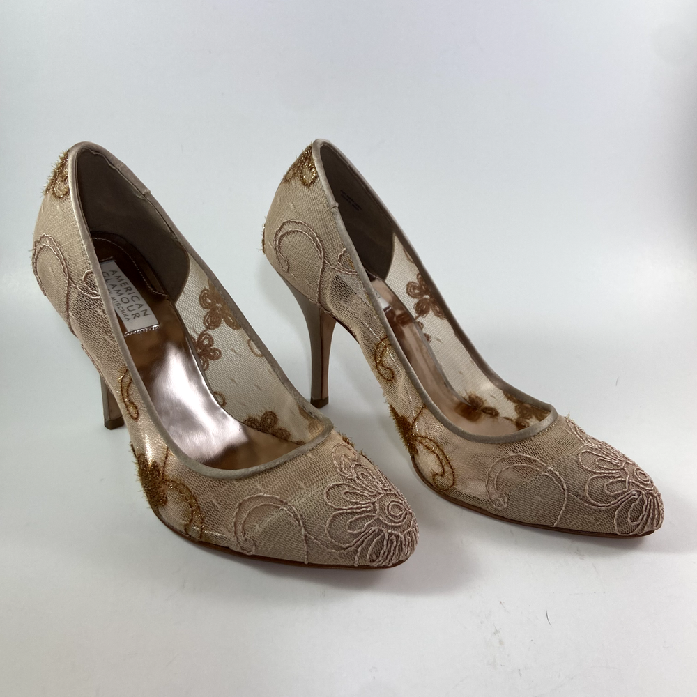 Badgley Mischka Marilyn Stiletto Nude Lace Heels American Glamour New in Box