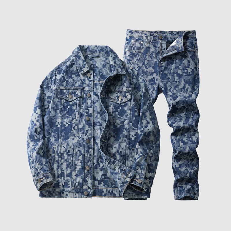 Luxury High Street Men Denim Set Jacket & Jeans Retro Washed Casual Loose Outfit