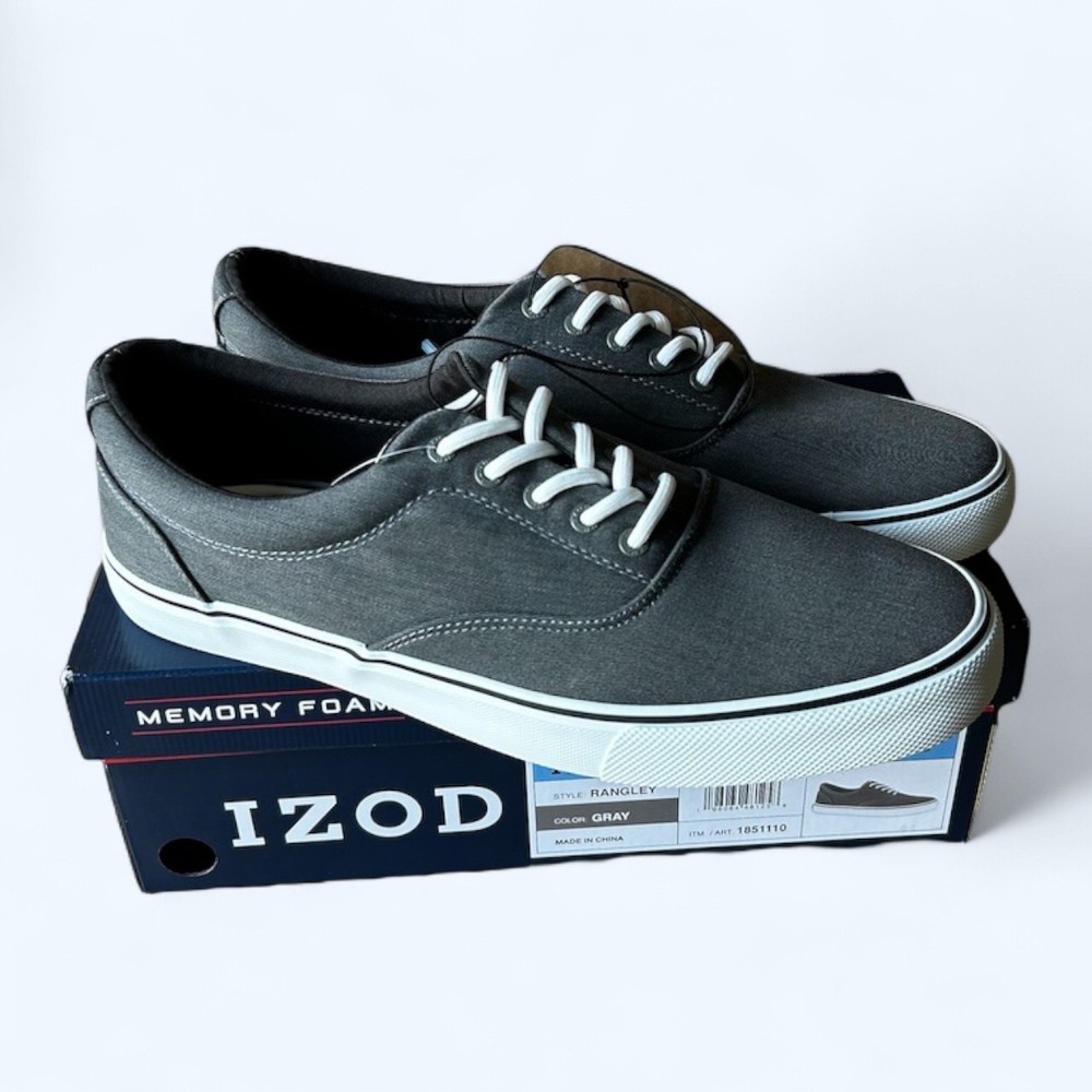 Izod Rangley Men's Lace Up Casual Canvas shoe Memory Foam Gray size 13
