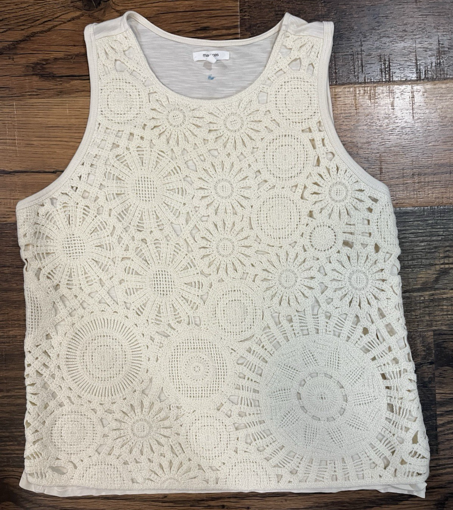 Maurices Tank Top Womens Sz Large Cream Crochet Lace Detail Pullover Sleeveless