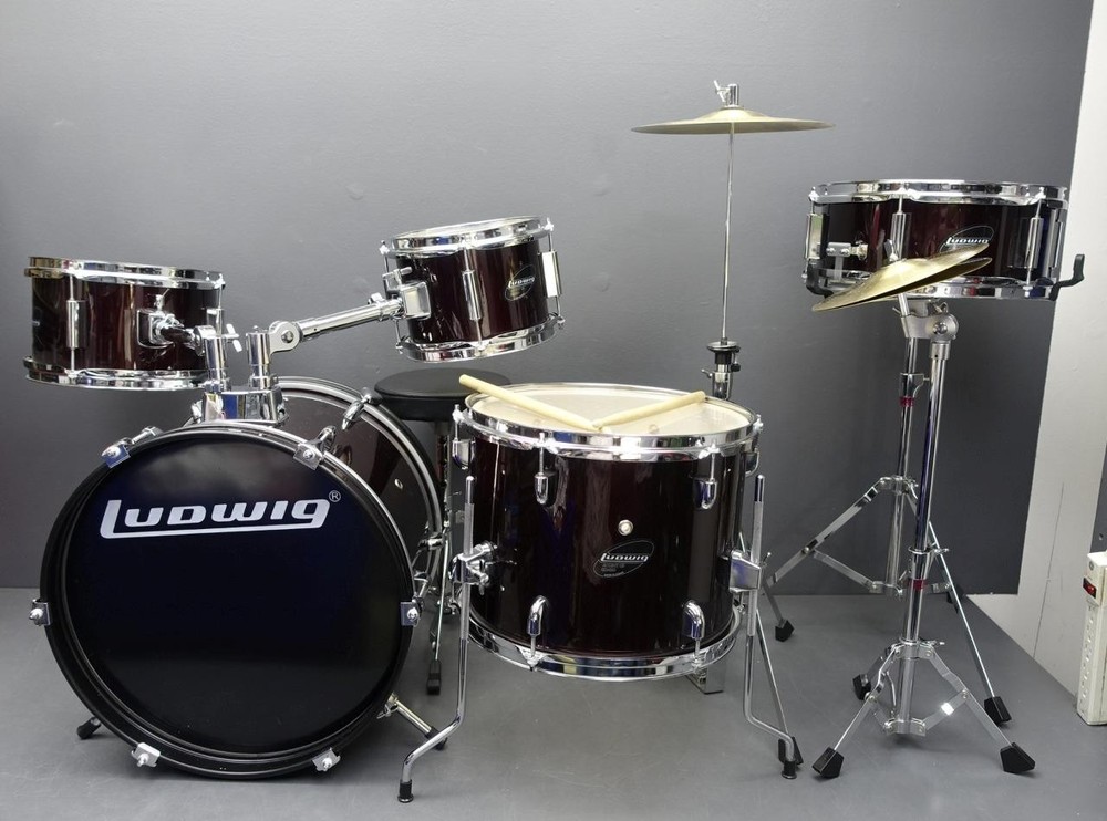 Ludwig Accent 5pc Black Cherry Junior Size Drum Set w/ Symbols & Stool