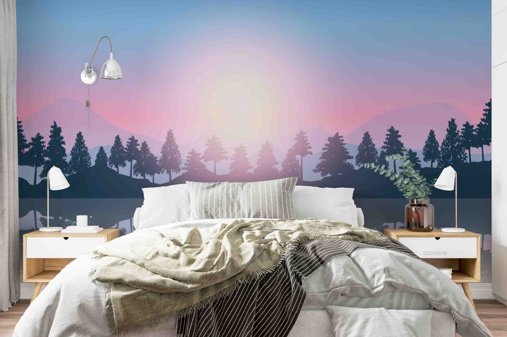 3D River Forest Sunset Landscape Wall Murals Wallpaper Murals Wall Sticker