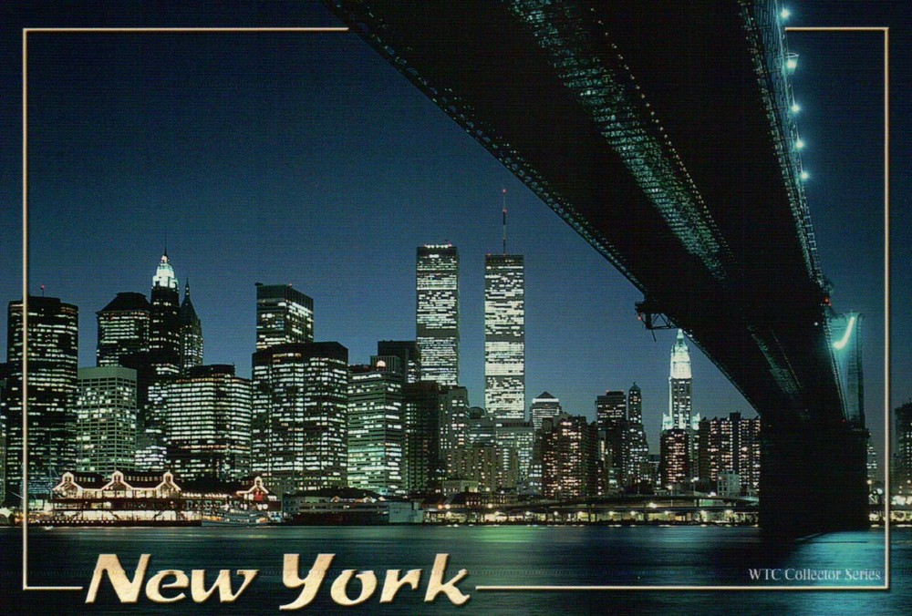 World Trade Center and The Brooklyn Bridge, Twin Towers New York City - Postcard