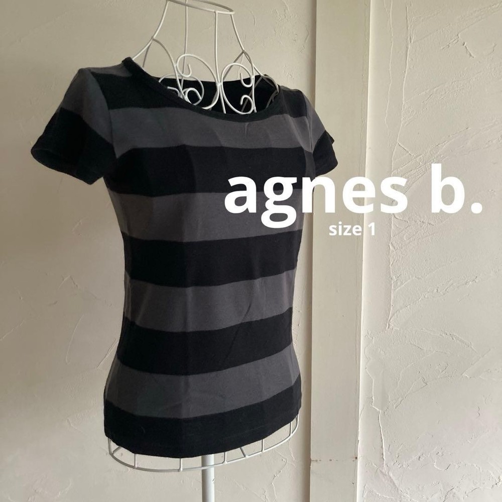 agnes b. Gray & Black Striped T-Shirt Size 1 (S Equivalent)