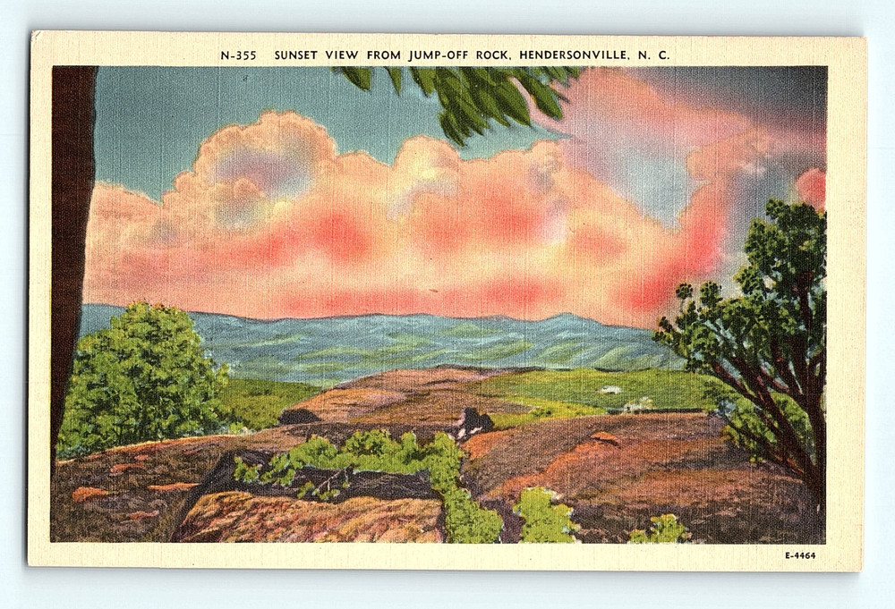 c1940s Sunset View from Jump-off Rock Hendersonville N. C.  Linen Postcard G8