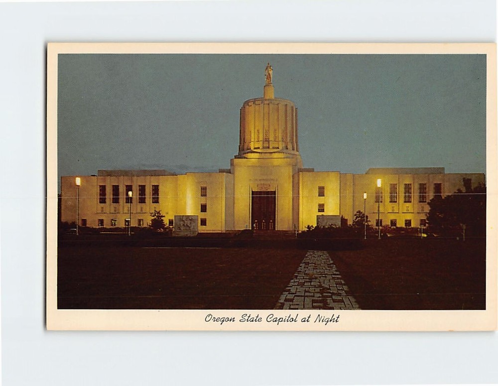 Postcard State Capitol at Night Salem Oregon USA