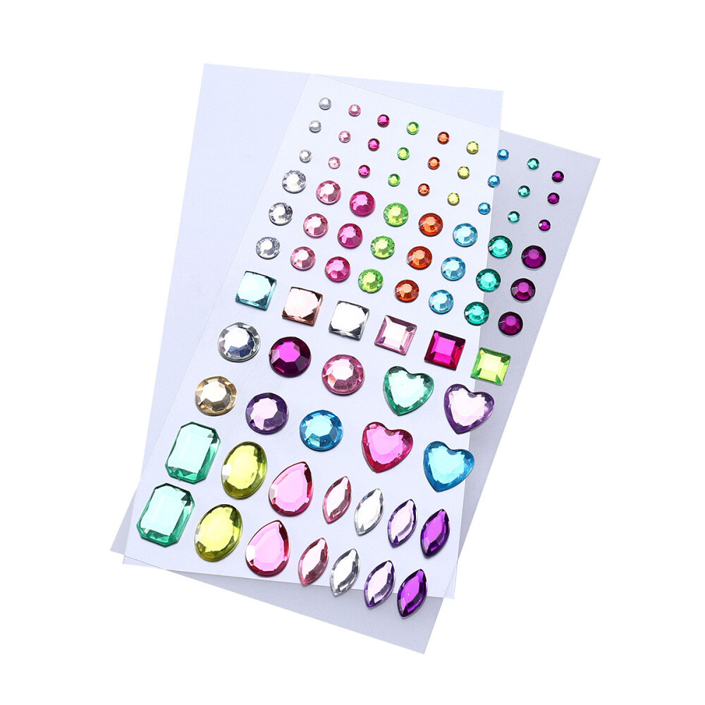 2 Sheets Self-adhesive Acrylic Crystal Rhinestone Jewels Gems Sticker Sheets