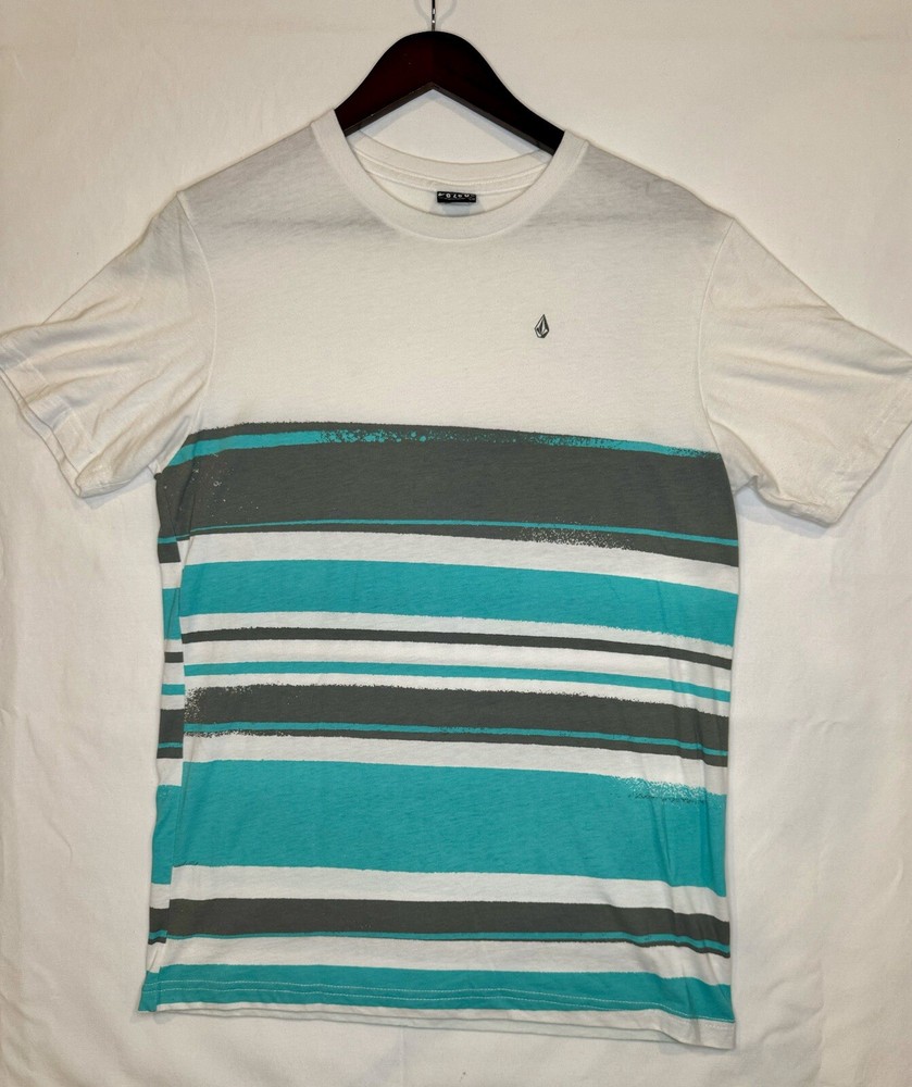 VTG Volcom Striped Wrap Around Graphic T-Shirt Sz Large