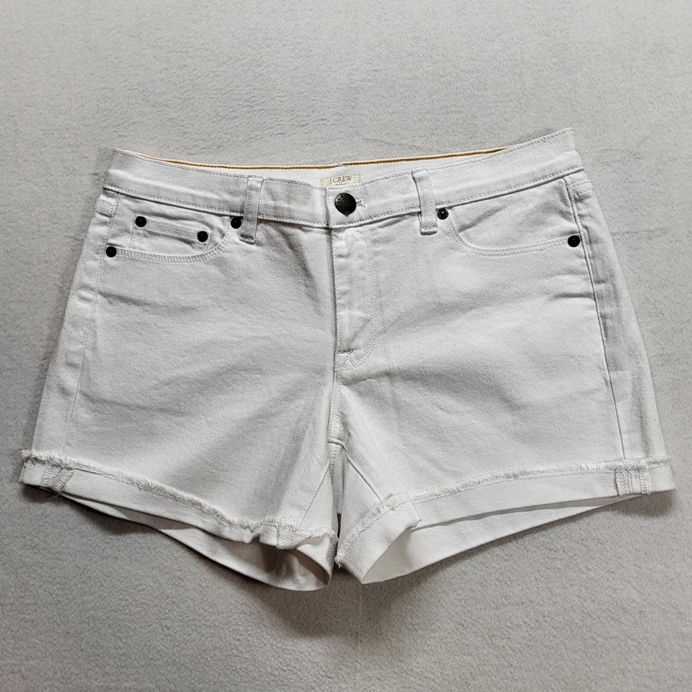 J Crew Women’s White Denim Shorts 28 Cuffed Raw Fray Hem Cutoffs