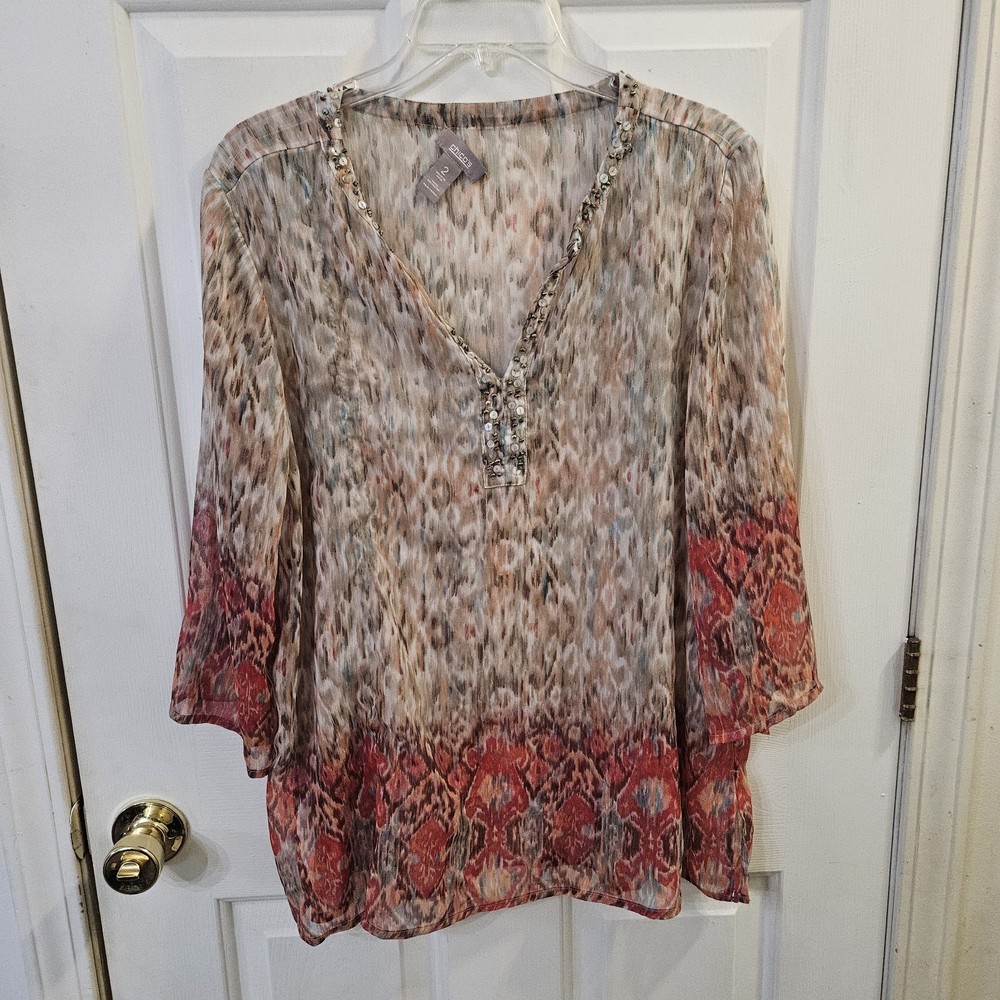 Chico’s Size 2 V-neck Blouse 3/4 Sleeves
