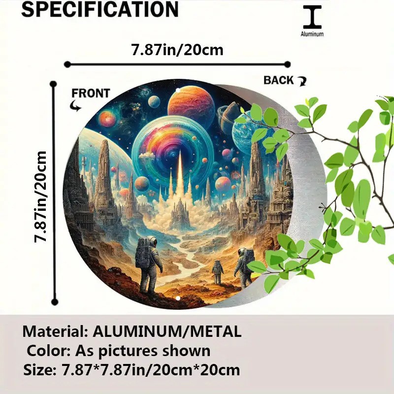Retro Cosmic SciFi Round Aluminum Wall Art Rustic