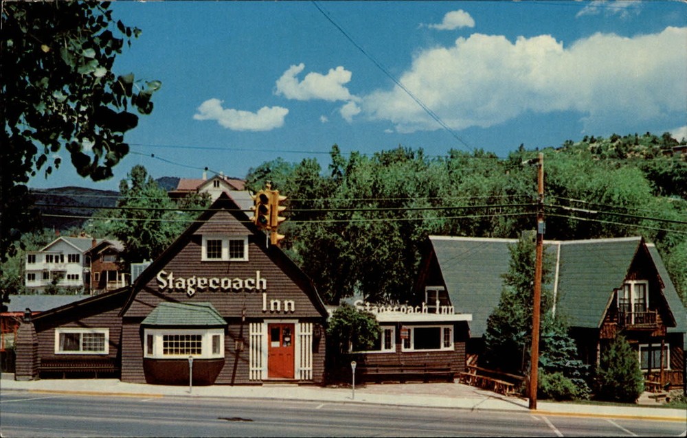 Manitou Springs Colorado Stagecoach Inn red door ~ unused postcard sku107