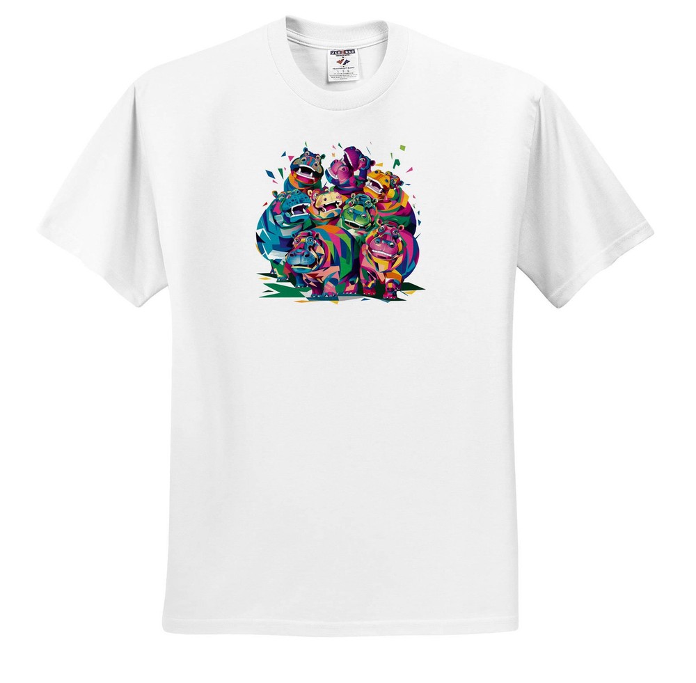 Fun Cool Artistic Hippo Abstract Design T-Shirt by 3dRose