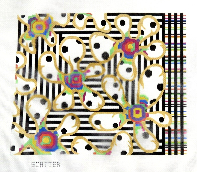 Penny MacLeod Scatter Floral on Stripes Handpainted Needlepoint Canvas