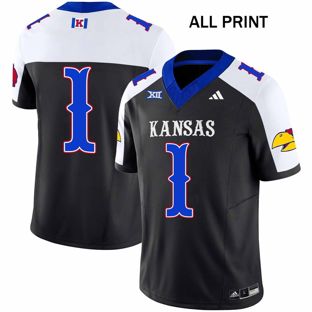 Kansas Jayhawks Blackhawk #1 Team Football Jersey with All Print Options