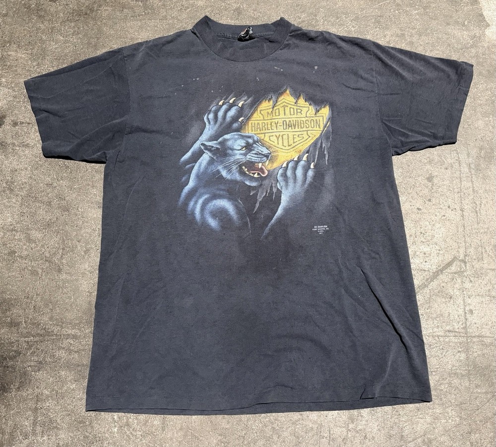 1991 Vintage 3D Emblem Harley Davidson T-Shirt Panther Motorcycle USA Size XL
