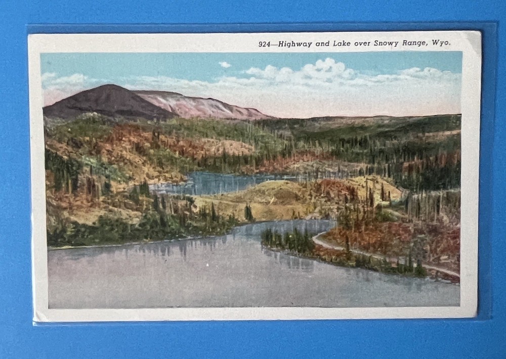 Highway and Lake Over Snowy Range Wyoming  Vintage Postcard