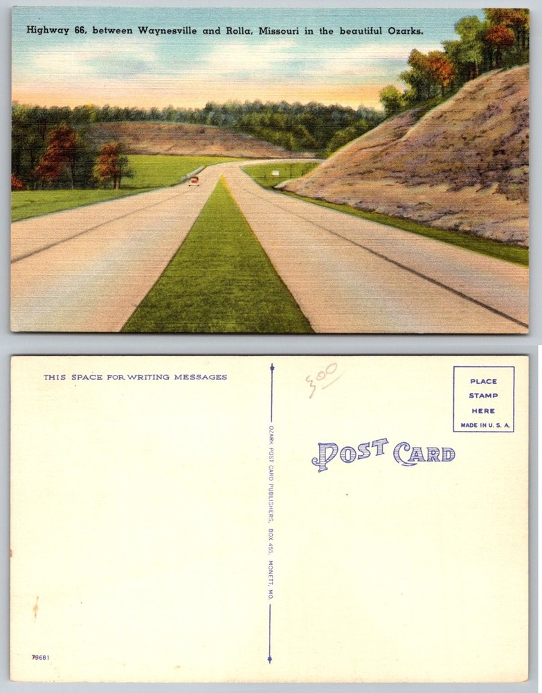 Vintage Route 66 Missouri Ozarks Postcard Waynesville Rolla Linen Era 1940s