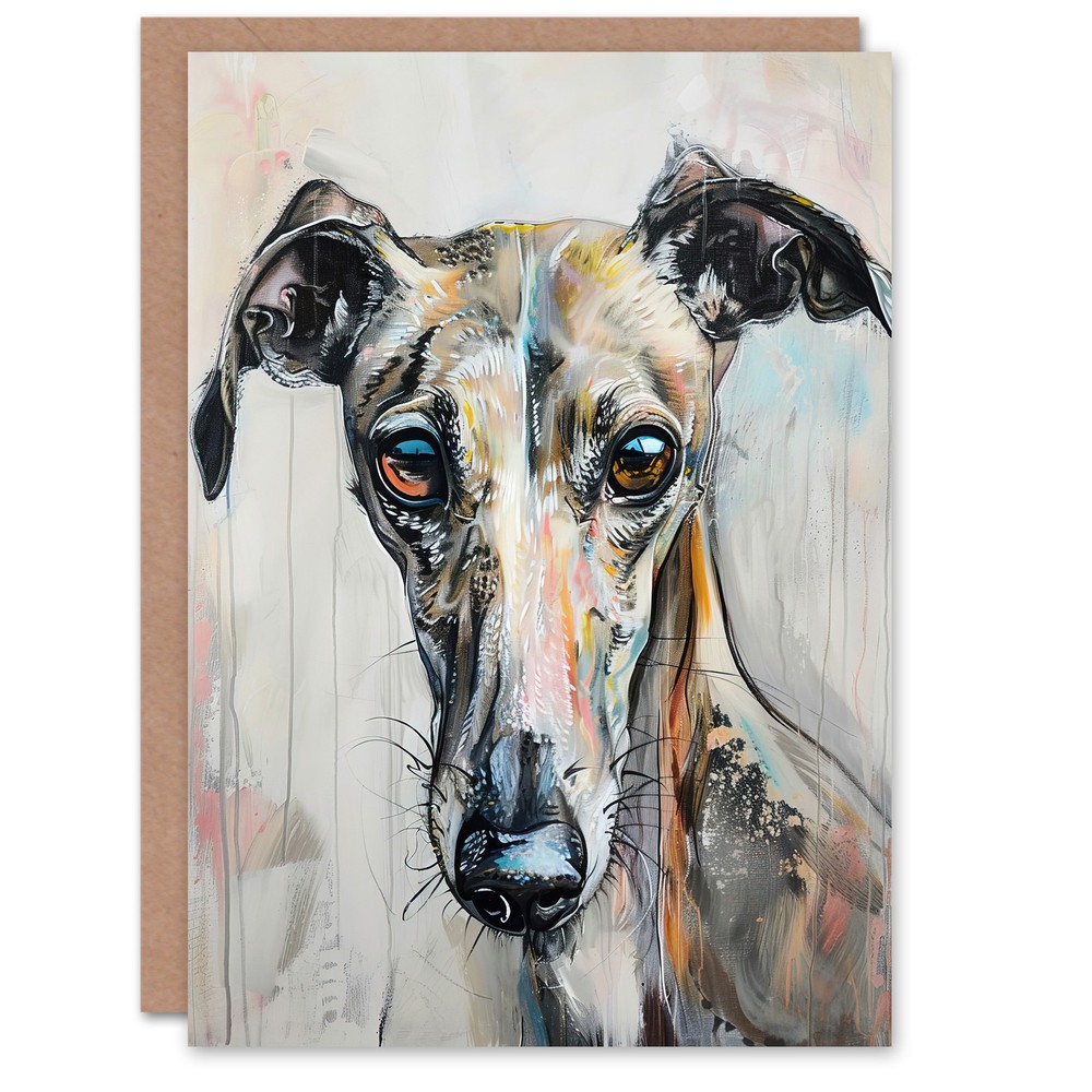Greyhound Whippet Dog Lover Cute Pet Portrait Greeting Card Birthday Him Her