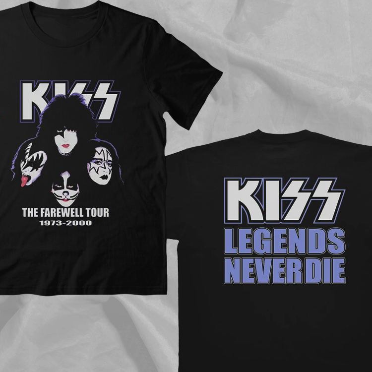 KISS Band Farewell 1973 2000 Tour Legends Never Die Rare Black 2 Sided Tee