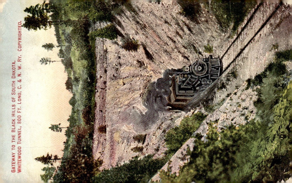 1910 Whitewood Tunnel Black Hills SD C&NW Railway Steam Train Litho Postcard