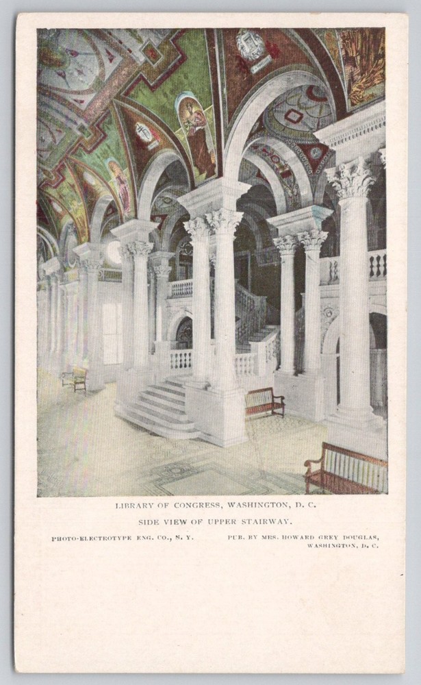 Library of Congress Washington DC Upper Stairway Vintage Postcard c1910