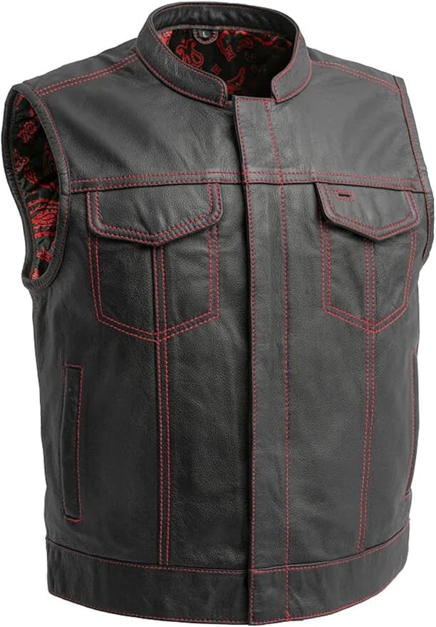 Men's Motorcycle Riding Biker Leather Vest - Classic Rider Hunt Club Pocket Vest
